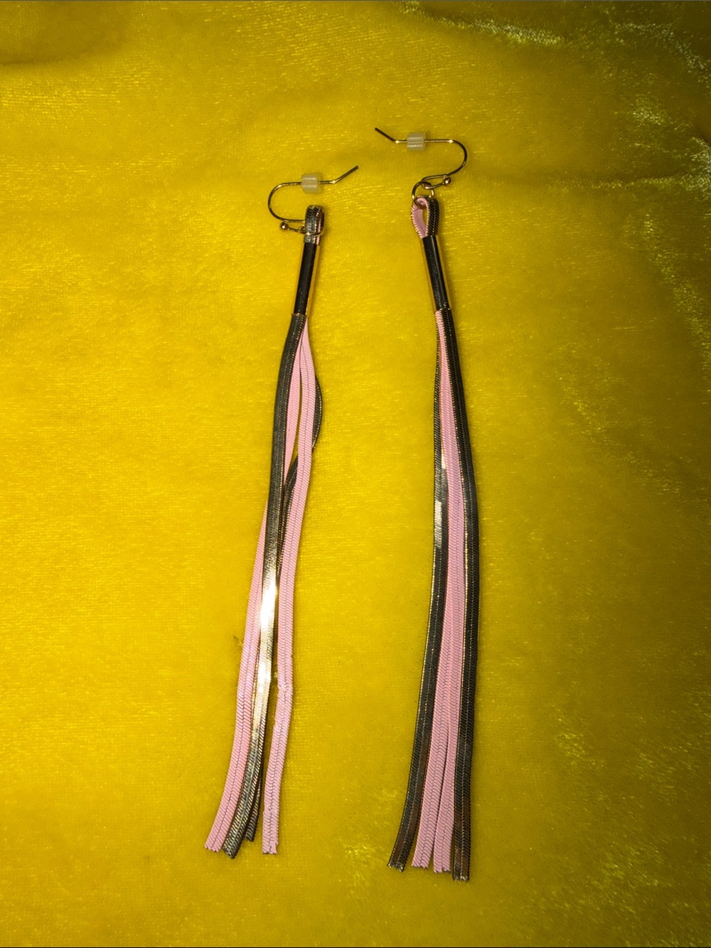 Pink and Gold Tassel Dangle Earrings - Women Jewelry